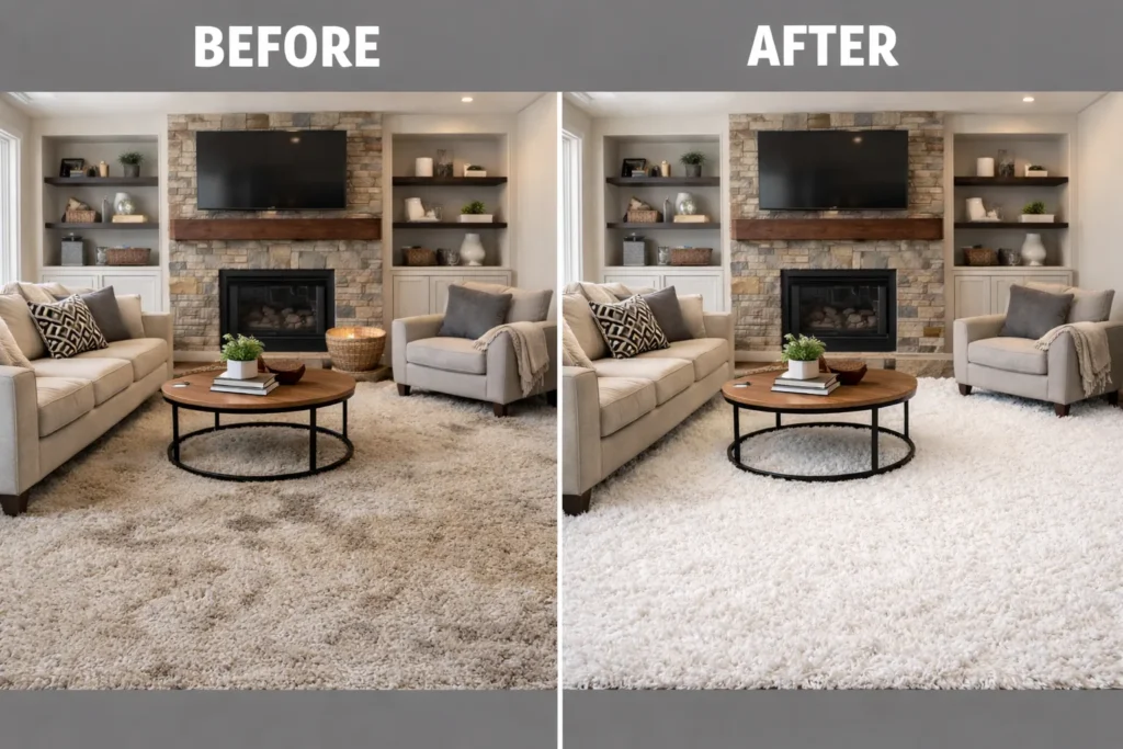 before and after carpet cleaning